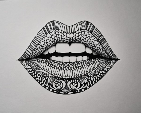 Intricately Designed Lips with Floral and Geometric Patterns