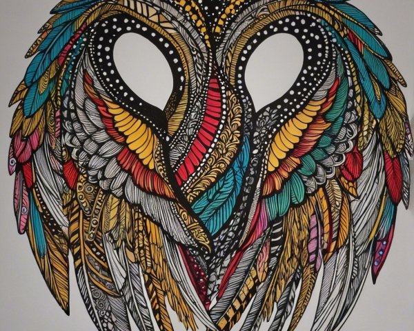 Stylized Owl Faces Merging into Heart Shape Design