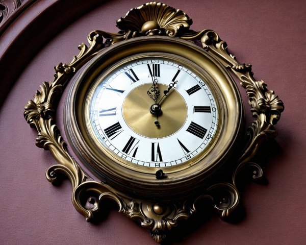 Antique Bronze Wall Clock with Ornate Frame Details