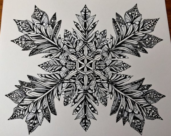 Intricate Black-and-White Snowflake Illustration Design