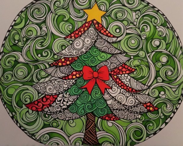 Intricate Christmas Tree Design with Green Patterns