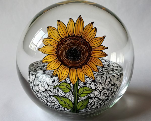 Glass Sphere with Sunflower and Floral Patterns