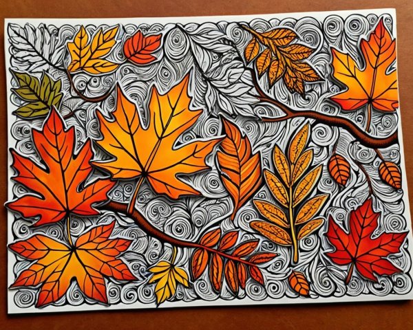 Autumn Leaves Design in Vibrant Colors on Black Background