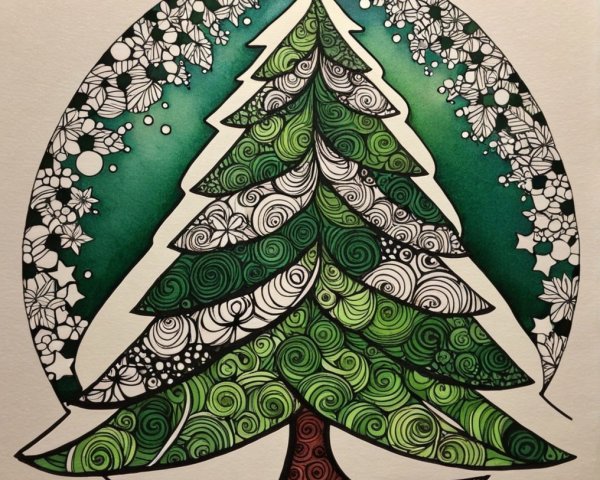Stylized Christmas Tree with Floral Border Design