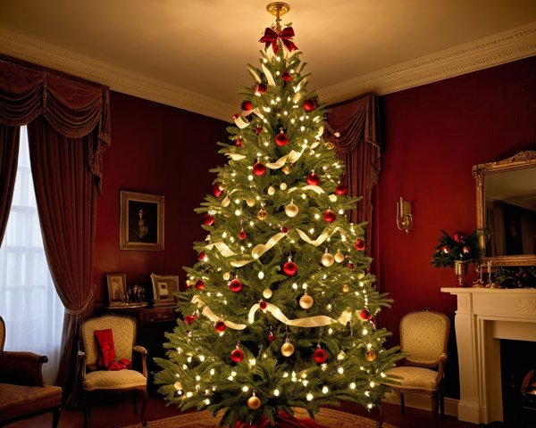 Cozy Room with Decorated Christmas Tree and Fireplace