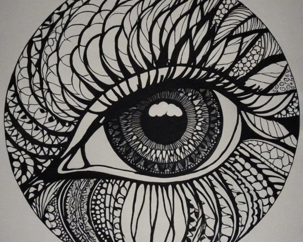Intricate Black-and-White Eye Illustration in Circle