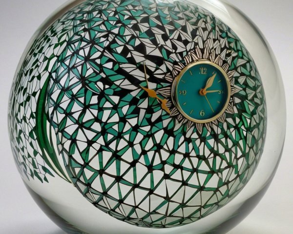 Translucent Glass Sphere with Ornate Timepiece Design