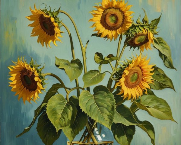 Vibrant Still Life of Sunflowers in Glass Vase