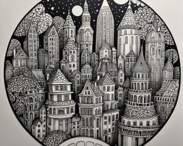 Intricate Circular Cityscape with Unique Architecture