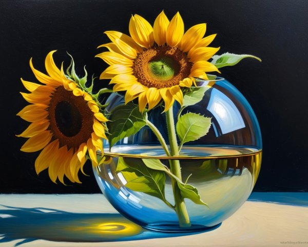 Still Life of Sunflowers in a Glass Vase