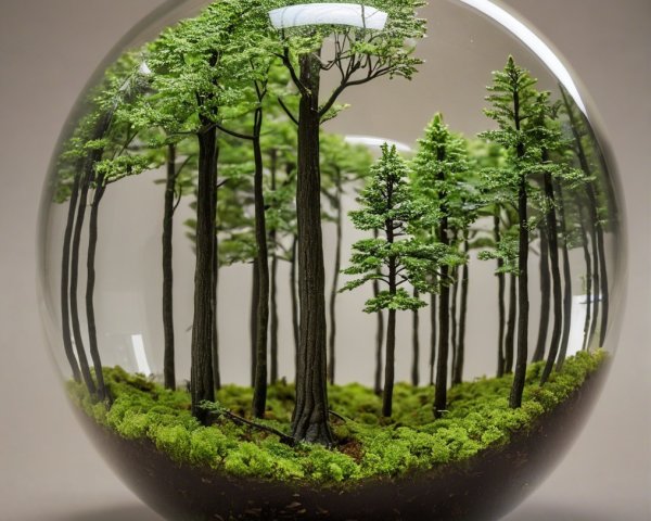 Miniature Forest Scene in a Glass Dome Display