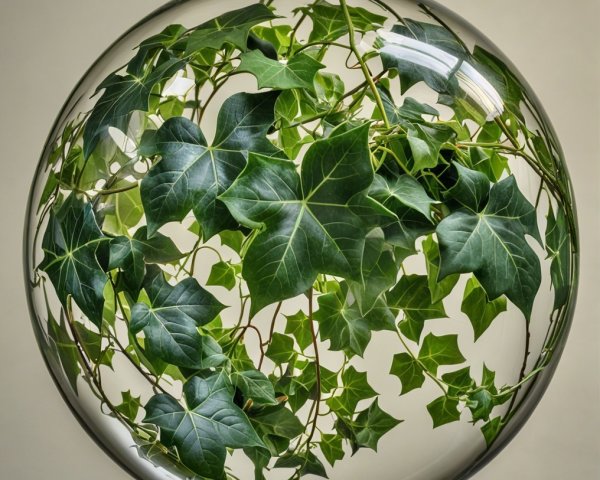 Glass Orb with Ivy Leaves Creating a Natural Tapestry