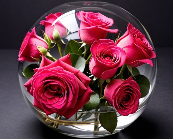 Vibrant Pink Roses in Clear Glass Vase Arrangement