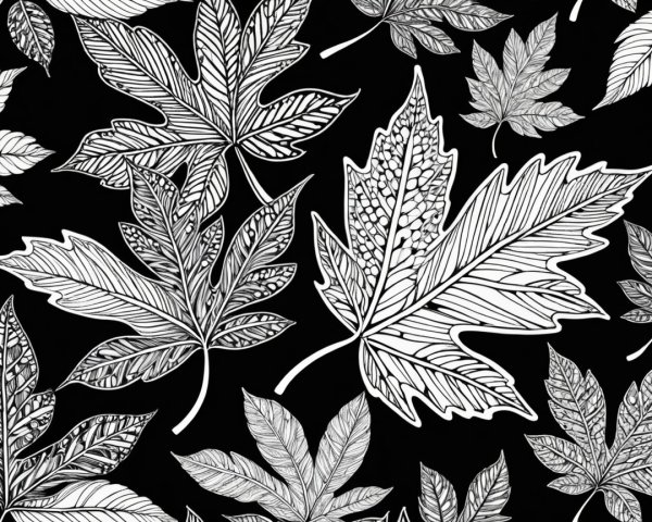 Intricate White Leaves on Black Background Design