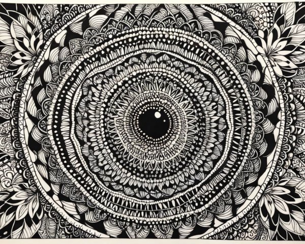 Intricate Black and White Mandala Design Description