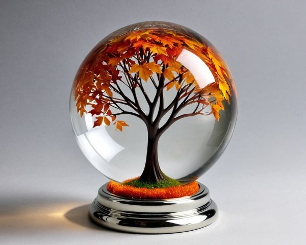 Snow Globe with Autumn Tree and Silver Base