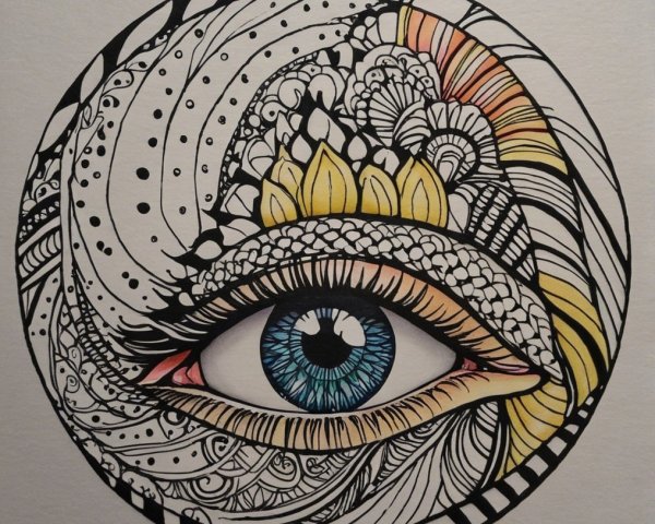 Stylized Eye Surrounded by Intricate Patterns and Designs