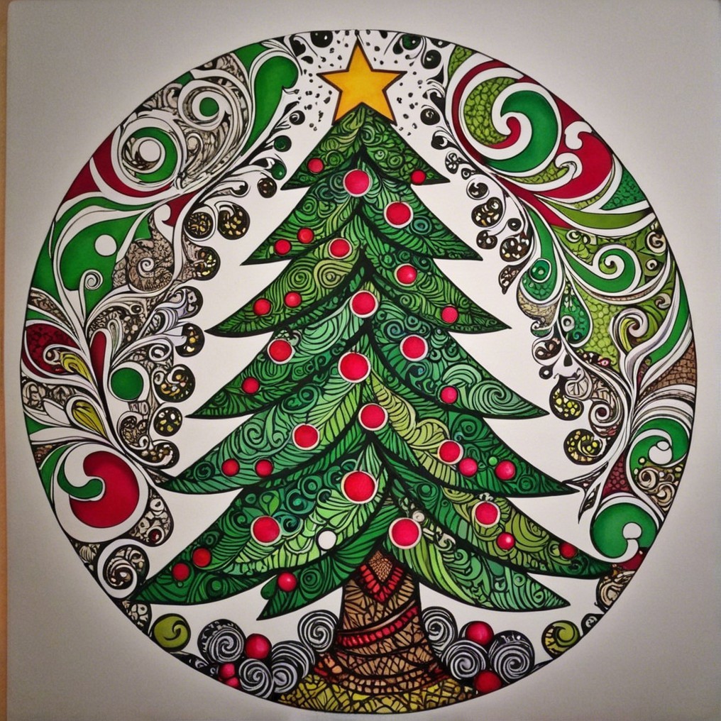 Detailed Christmas Tree with Festive Circular Design