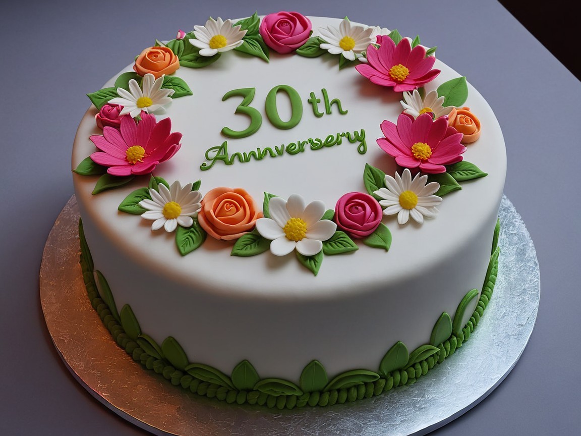 Decorative 30th Anniversary Cake with Edible Flowers