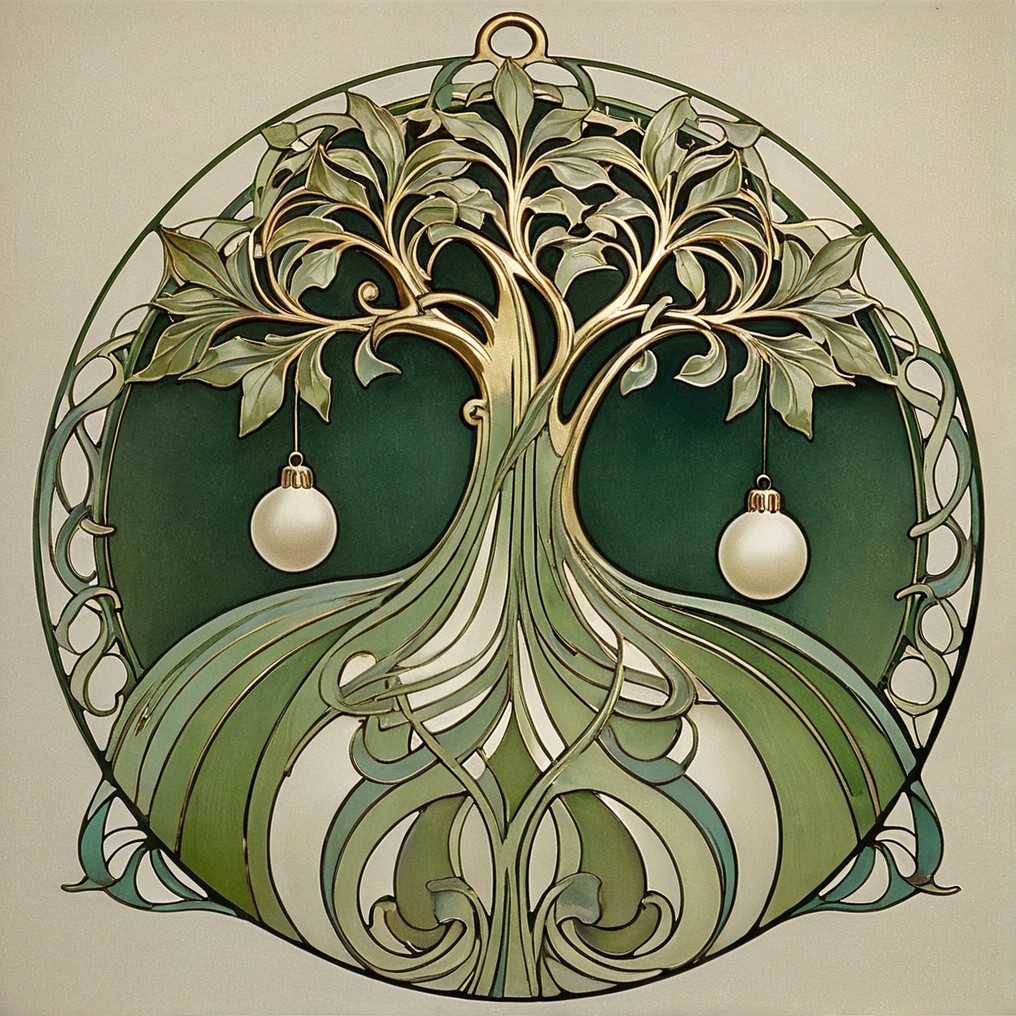 Intricate Tree Design in Circular Frame with Ornaments