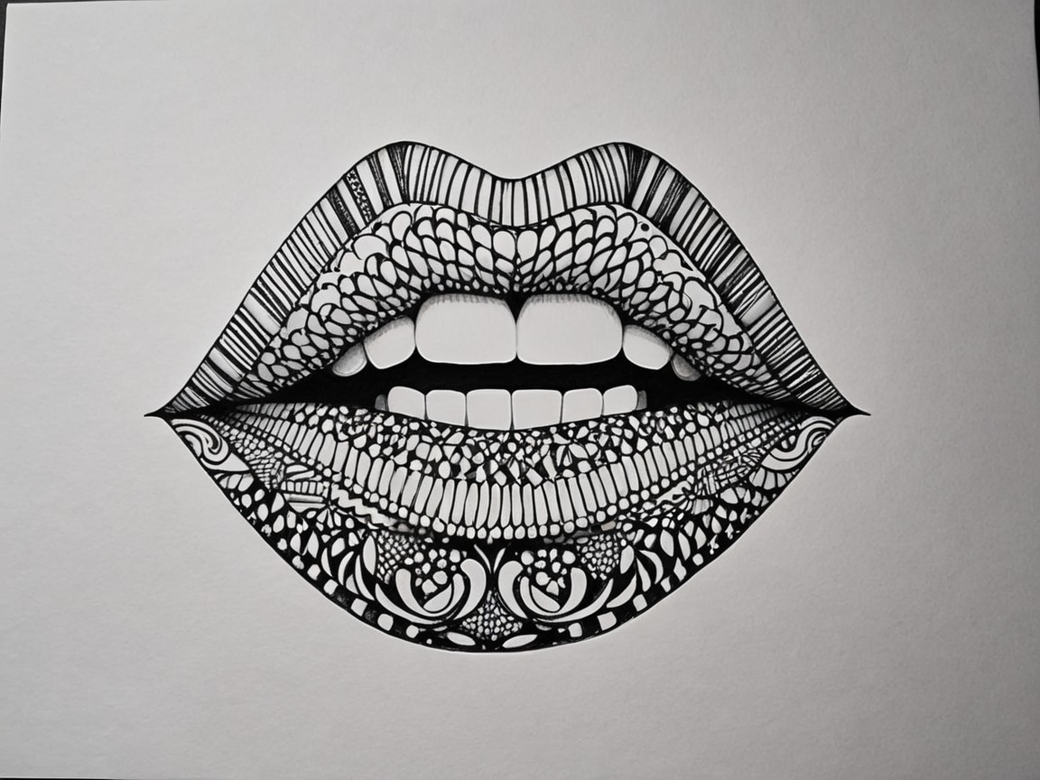 Intricately Designed Lips with Floral and Geometric Patterns