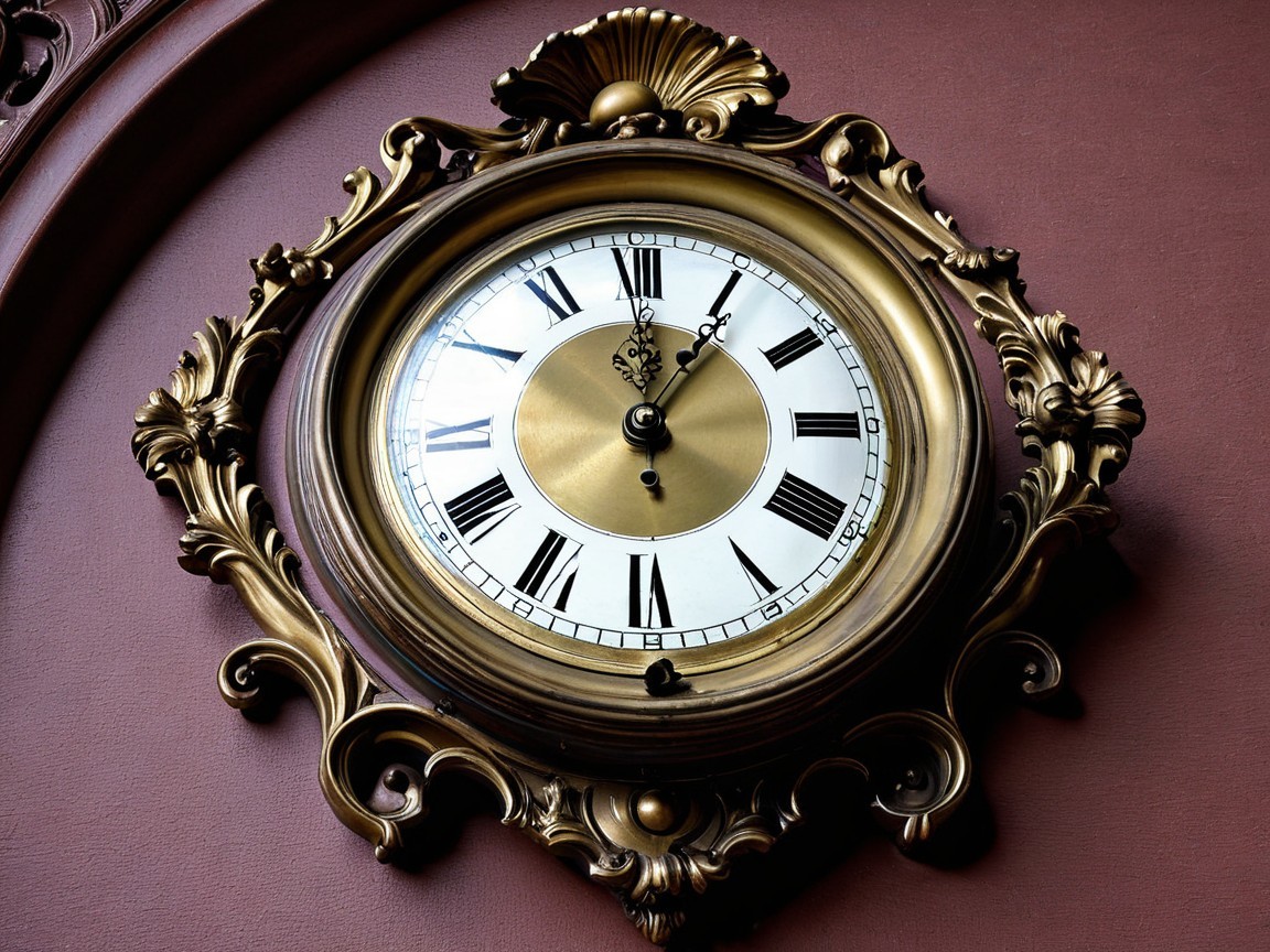 Antique Bronze Wall Clock with Ornate Frame Details