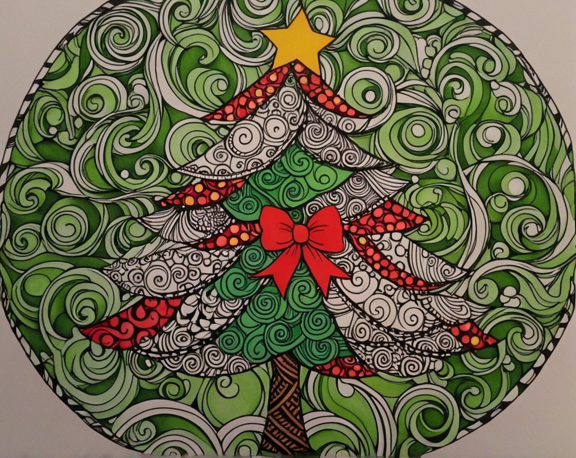 Intricate Christmas Tree Design with Green Patterns