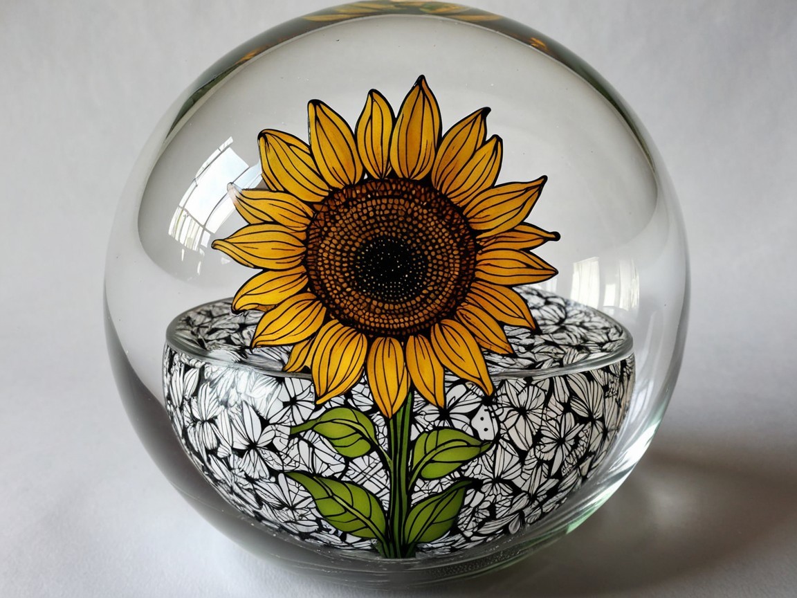 Glass Sphere with Sunflower and Floral Patterns