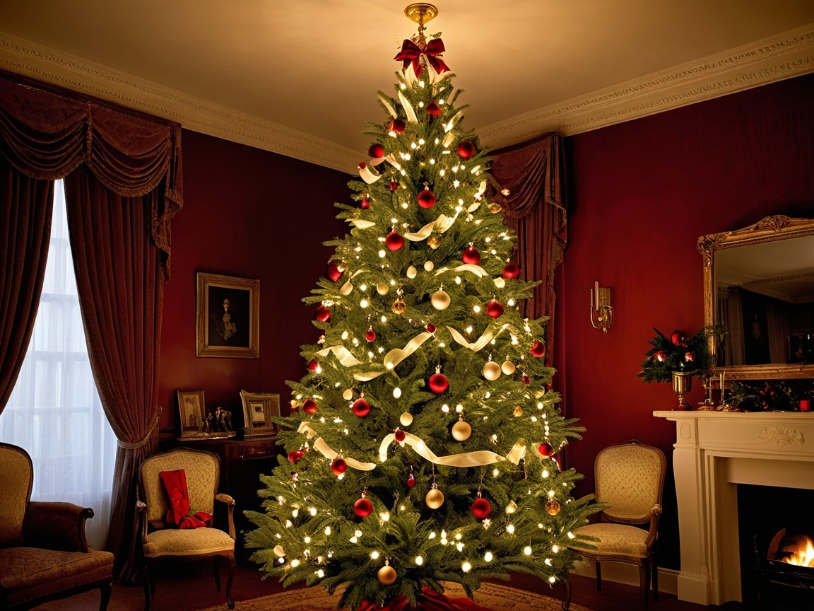 Cozy Room with Decorated Christmas Tree and Fireplace