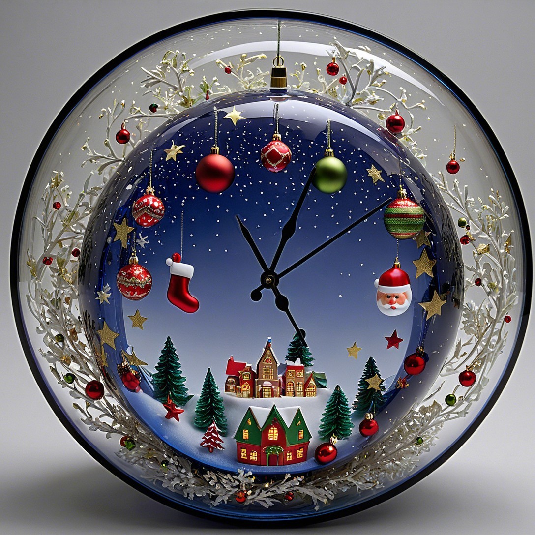 Christmas-Themed Clock with Starry Sky Background