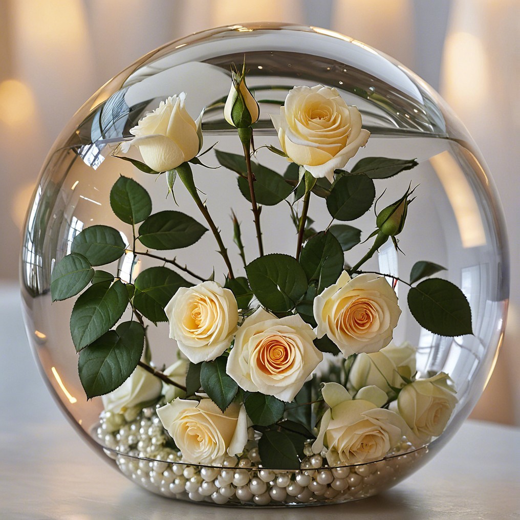 Elegant White Roses in Round Glass Vase Arrangement