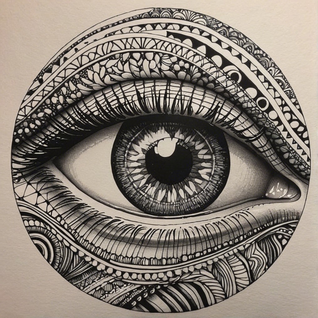Artistic Rendering of a Detailed Eye in Circular Frame