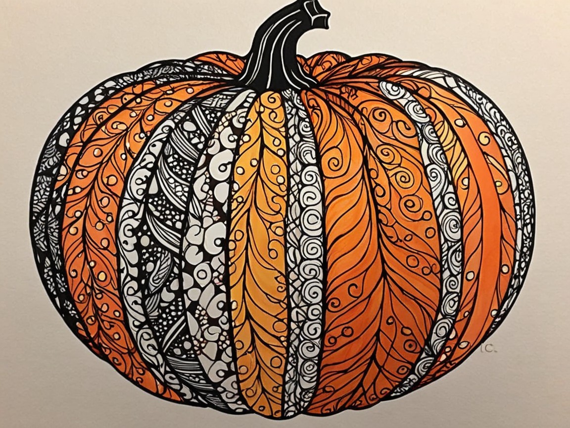 Intricately Designed Pumpkin with Vibrant Patterns