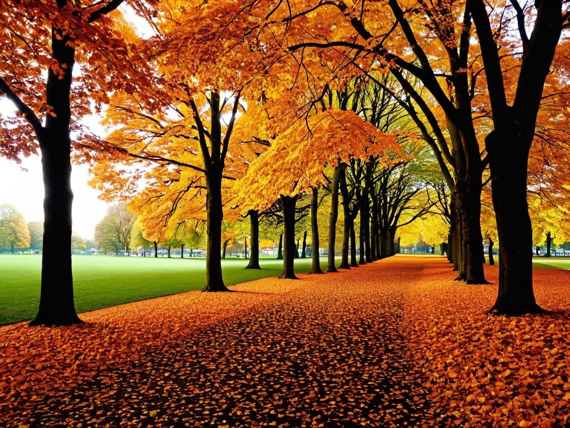 Autumn Pathway with Trees and Vibrant Foliage