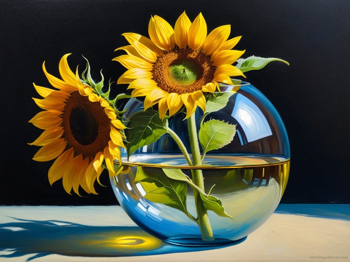 Still Life of Sunflowers in a Glass Vase