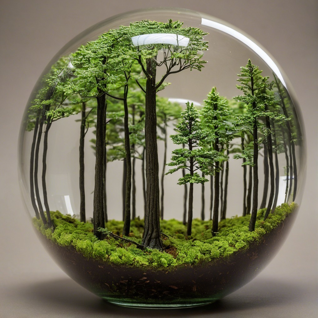 Miniature Forest Scene in a Glass Dome Display