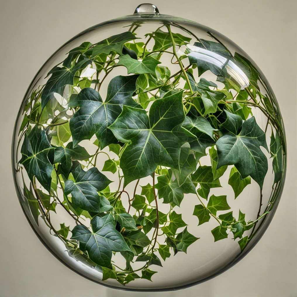 Glass Orb with Ivy Leaves Creating a Natural Tapestry