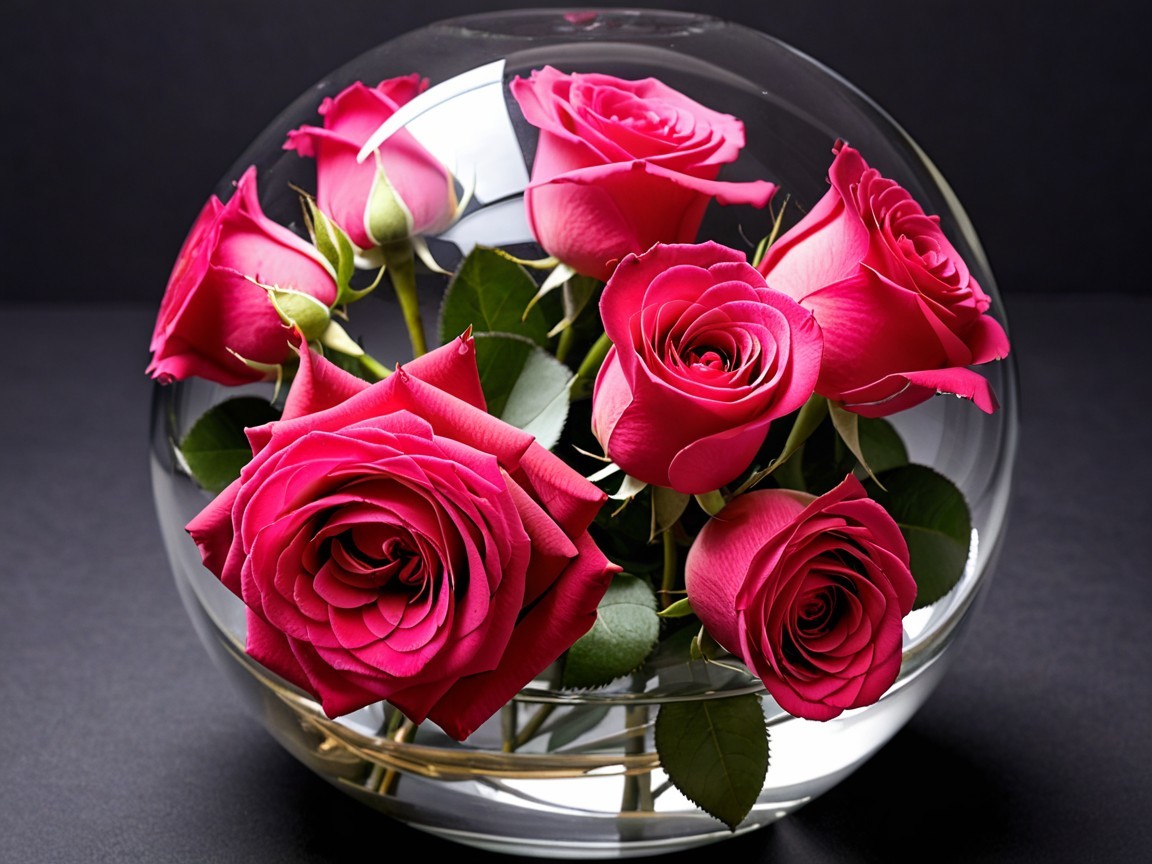 Vibrant Pink Roses in Clear Glass Vase Arrangement