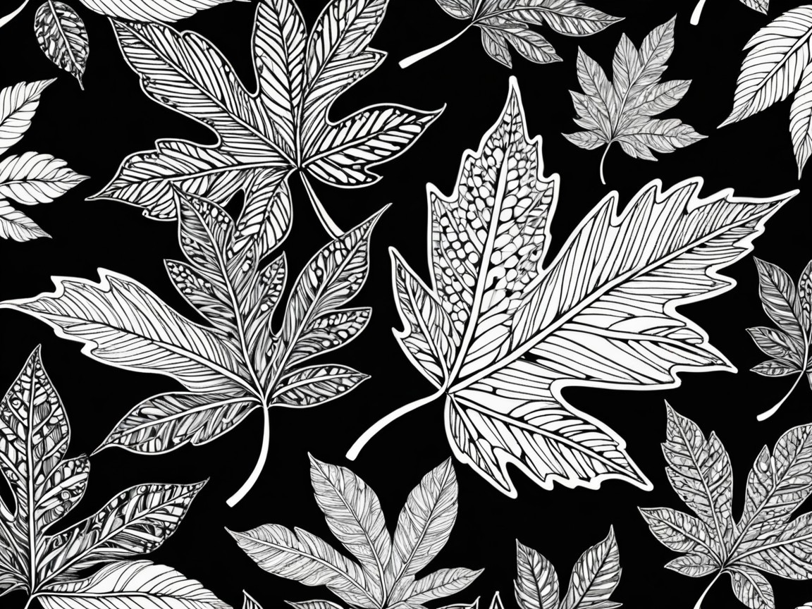 Intricate White Leaves on Black Background Design