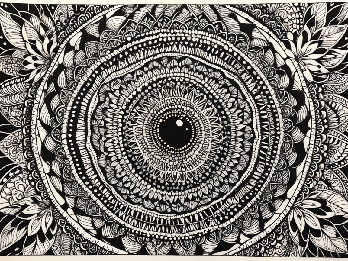 Intricate Black and White Mandala Design Description