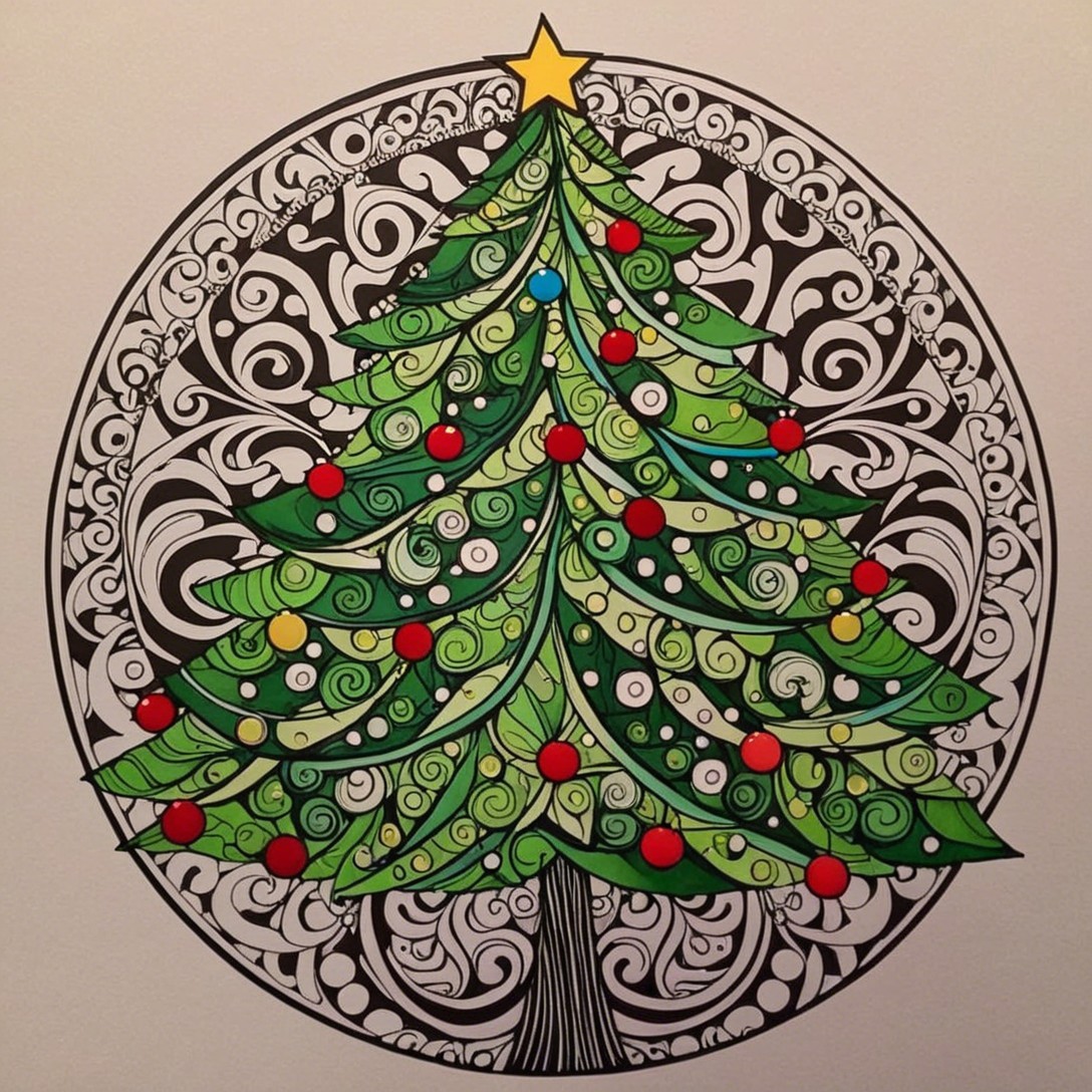 Vibrant Green Christmas Tree in Mandala Design