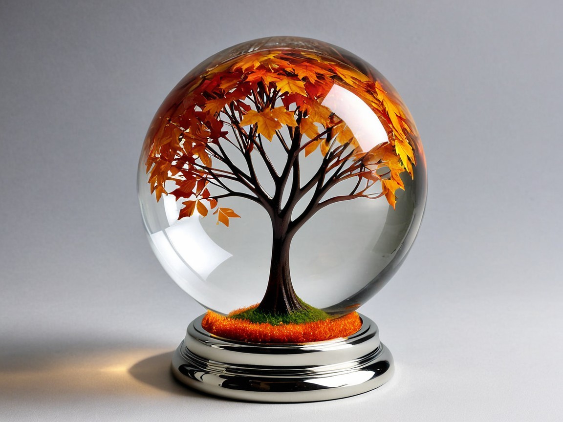 Snow Globe with Autumn Tree and Silver Base