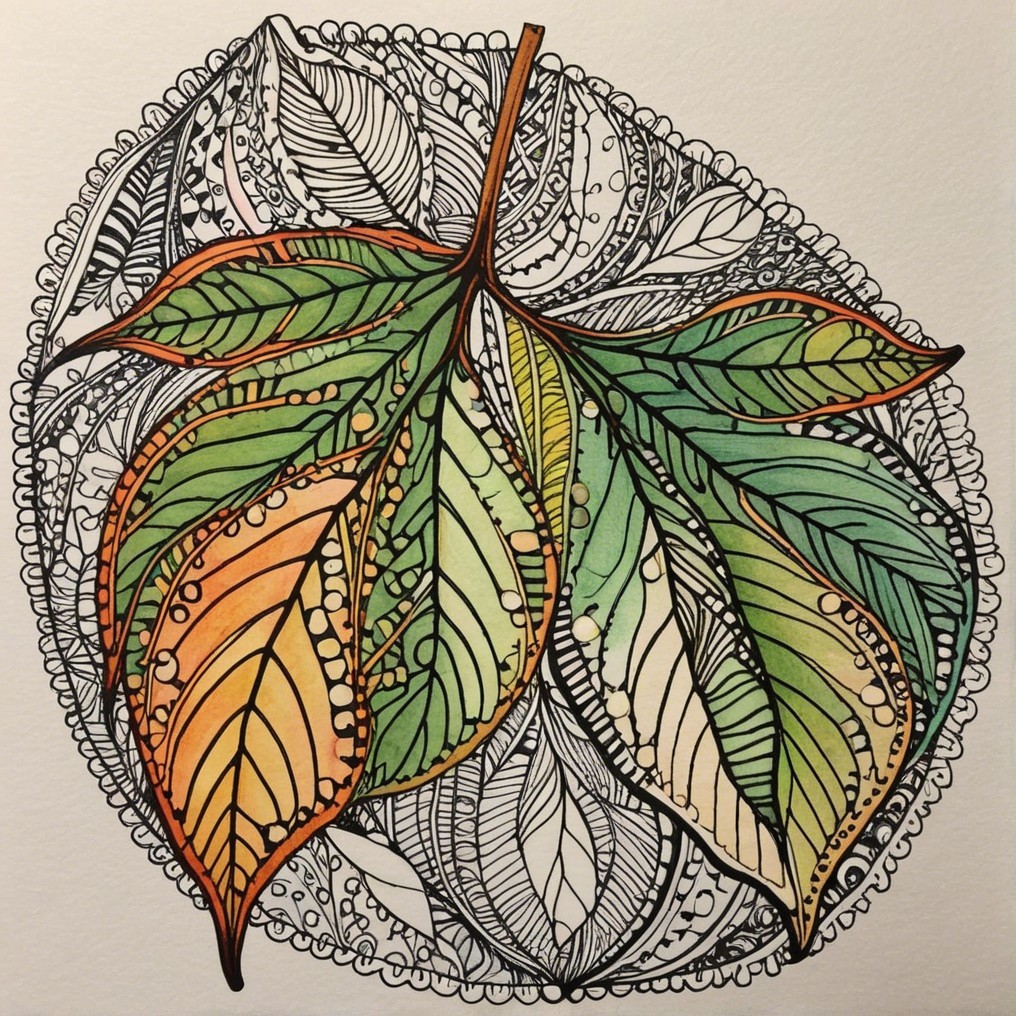 Intricate Leaves in Circular Pattern with Vibrant Colors