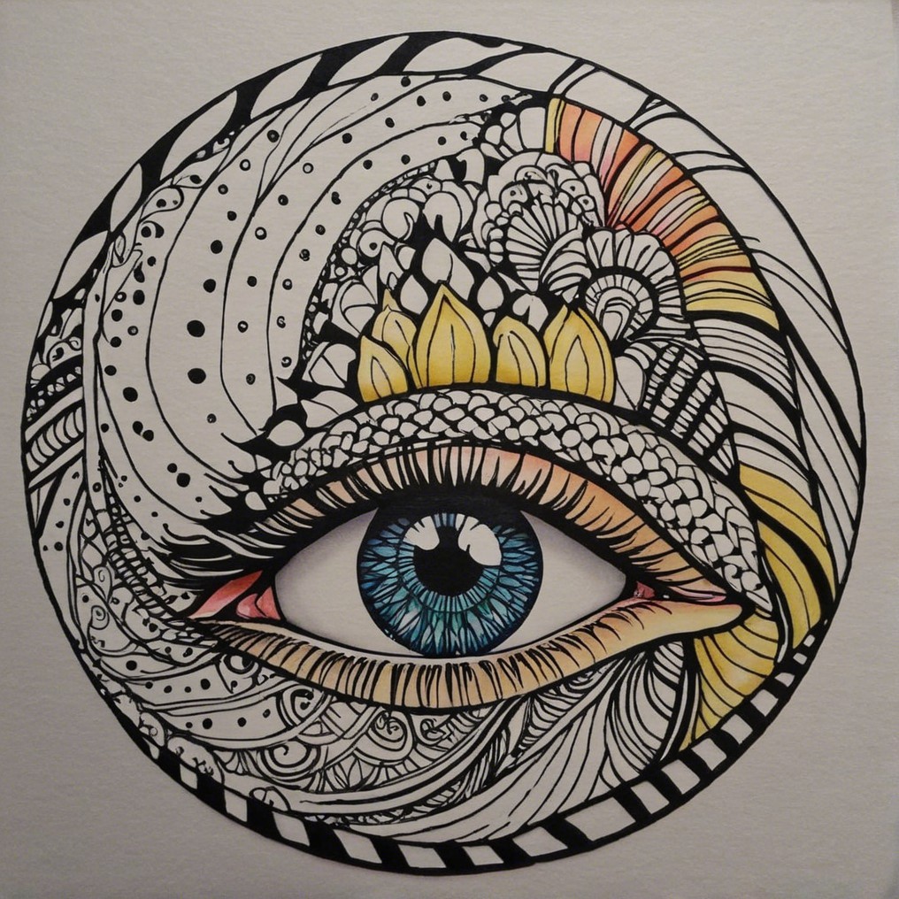 Stylized Eye Surrounded by Intricate Patterns and Designs