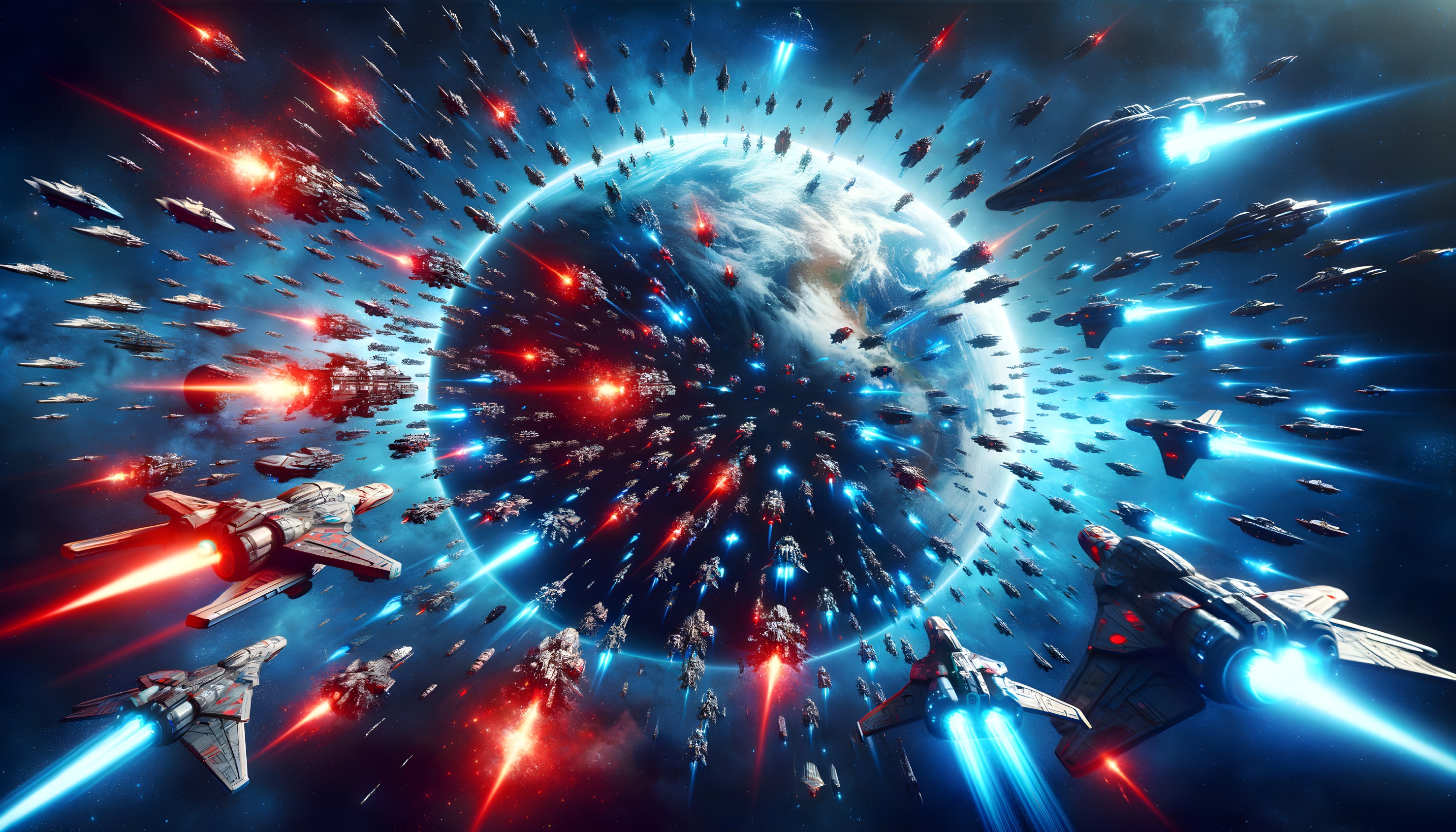 Epic Space Battle with Spacecraft and Planet Explosion