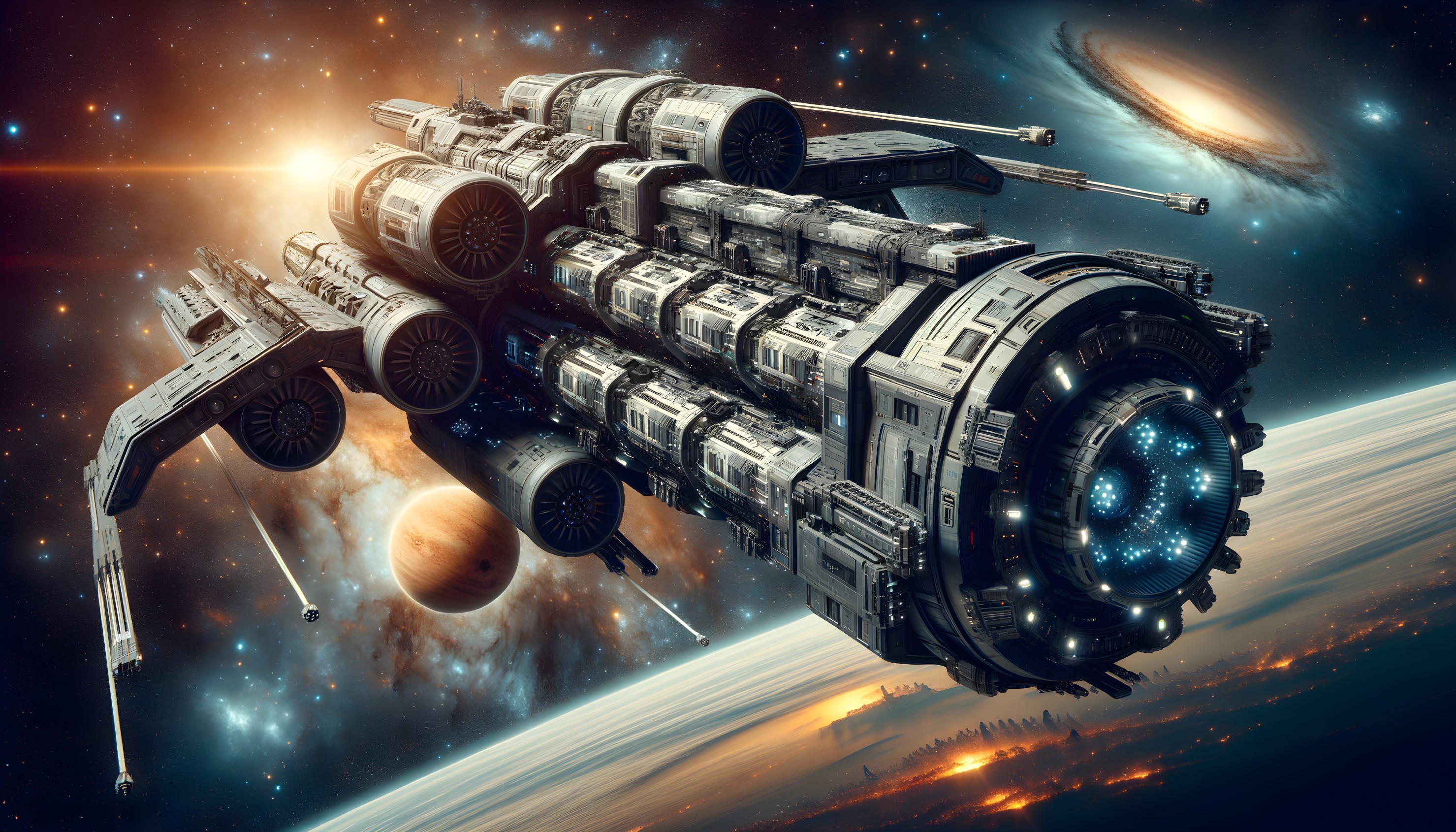 Futuristic Spaceship in Vibrant Cosmic Scene