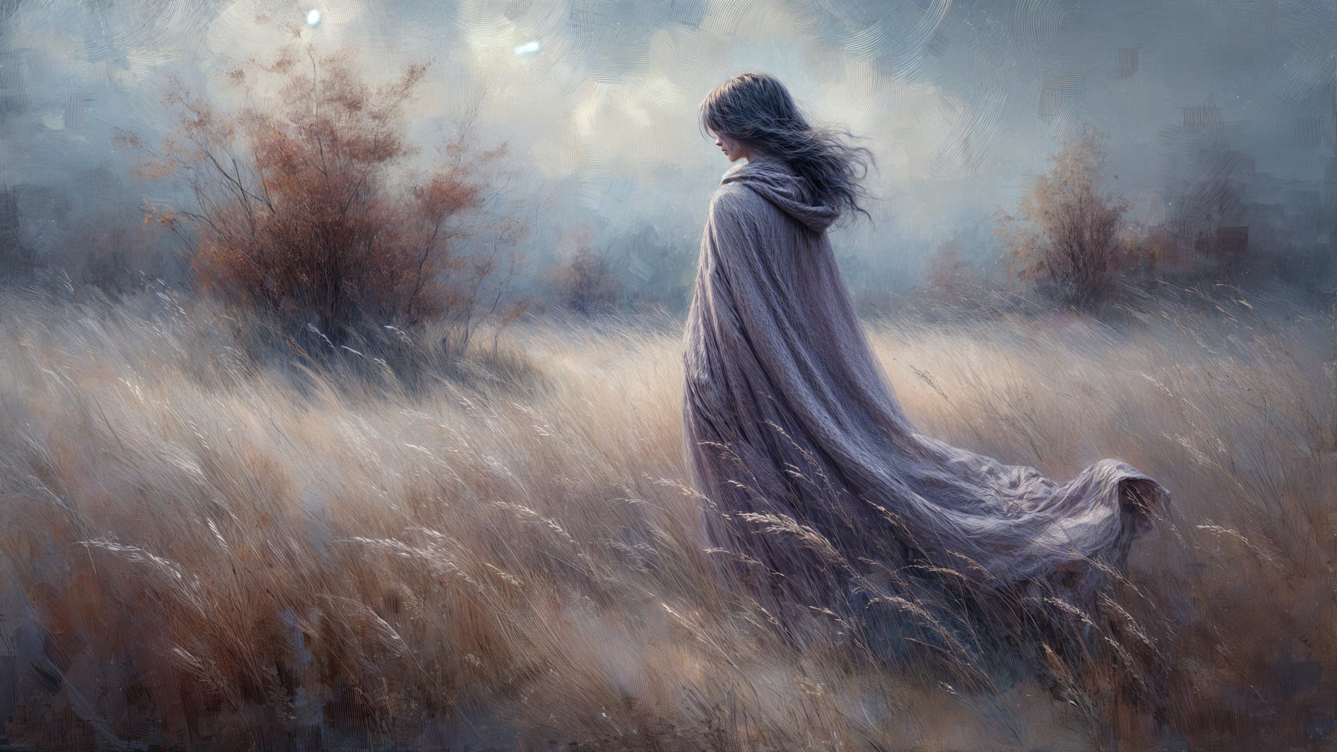 Serene Landscape with Figure in Flowing Cloak