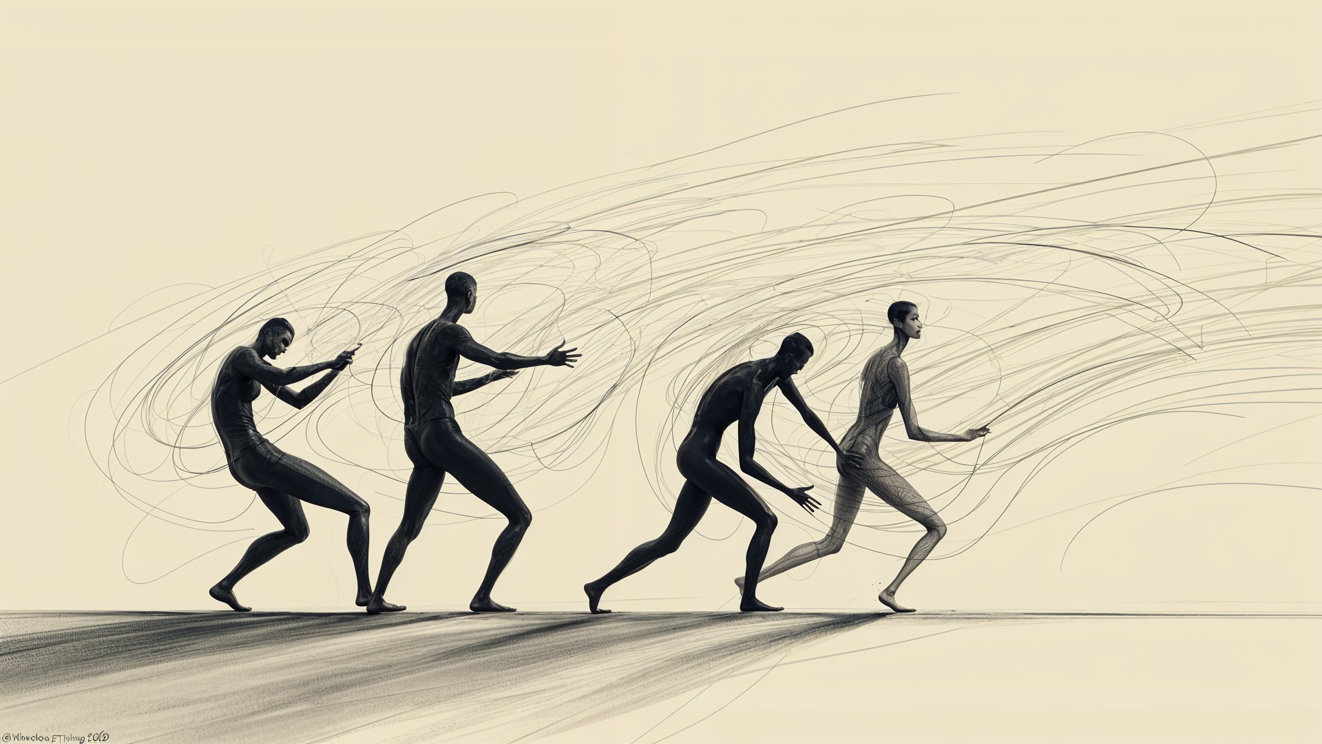 Abstract Humanoid Figures Illustrating Dynamic Motion