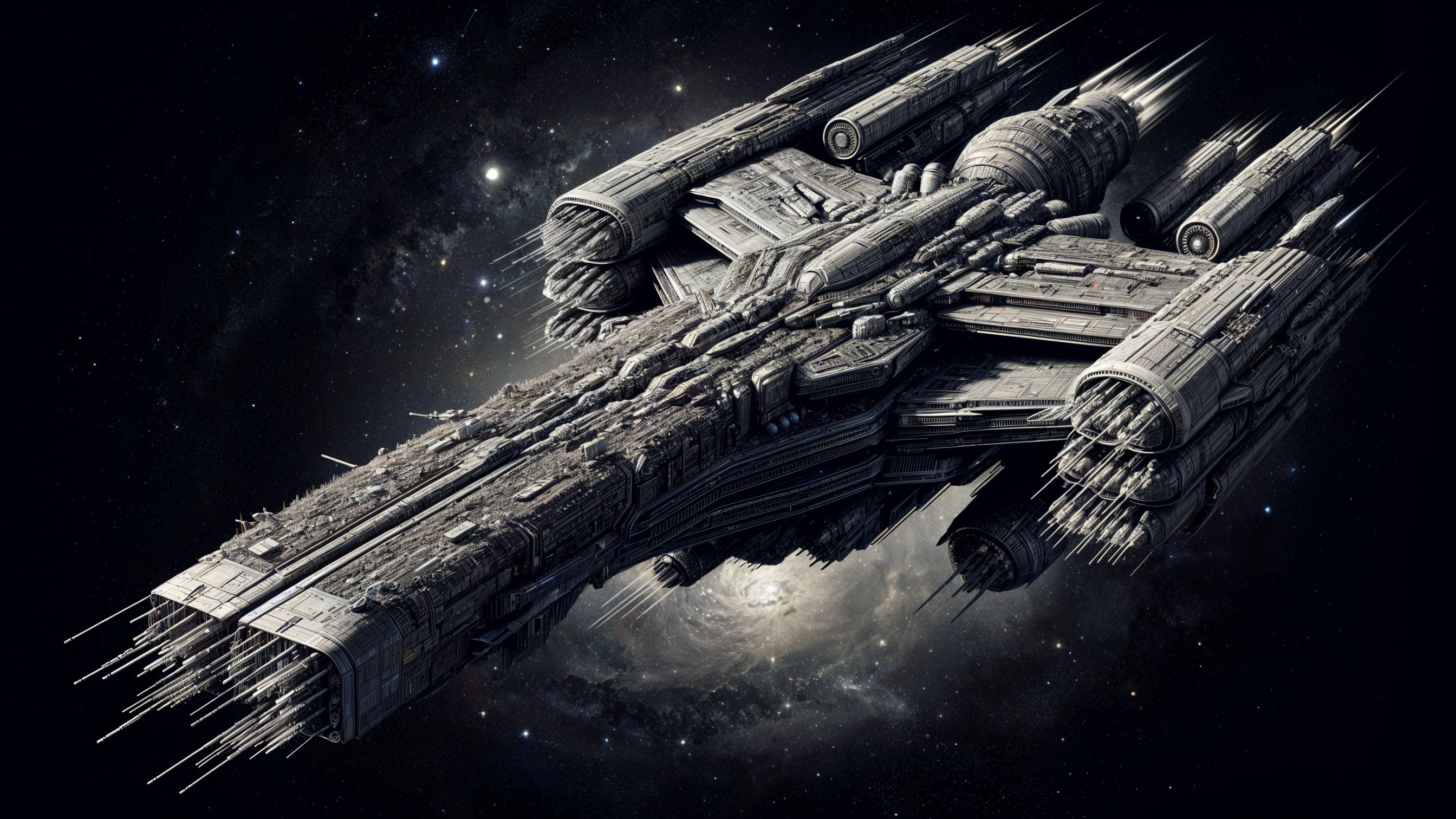 Intricately Designed Spaceship in Vast Space Setting