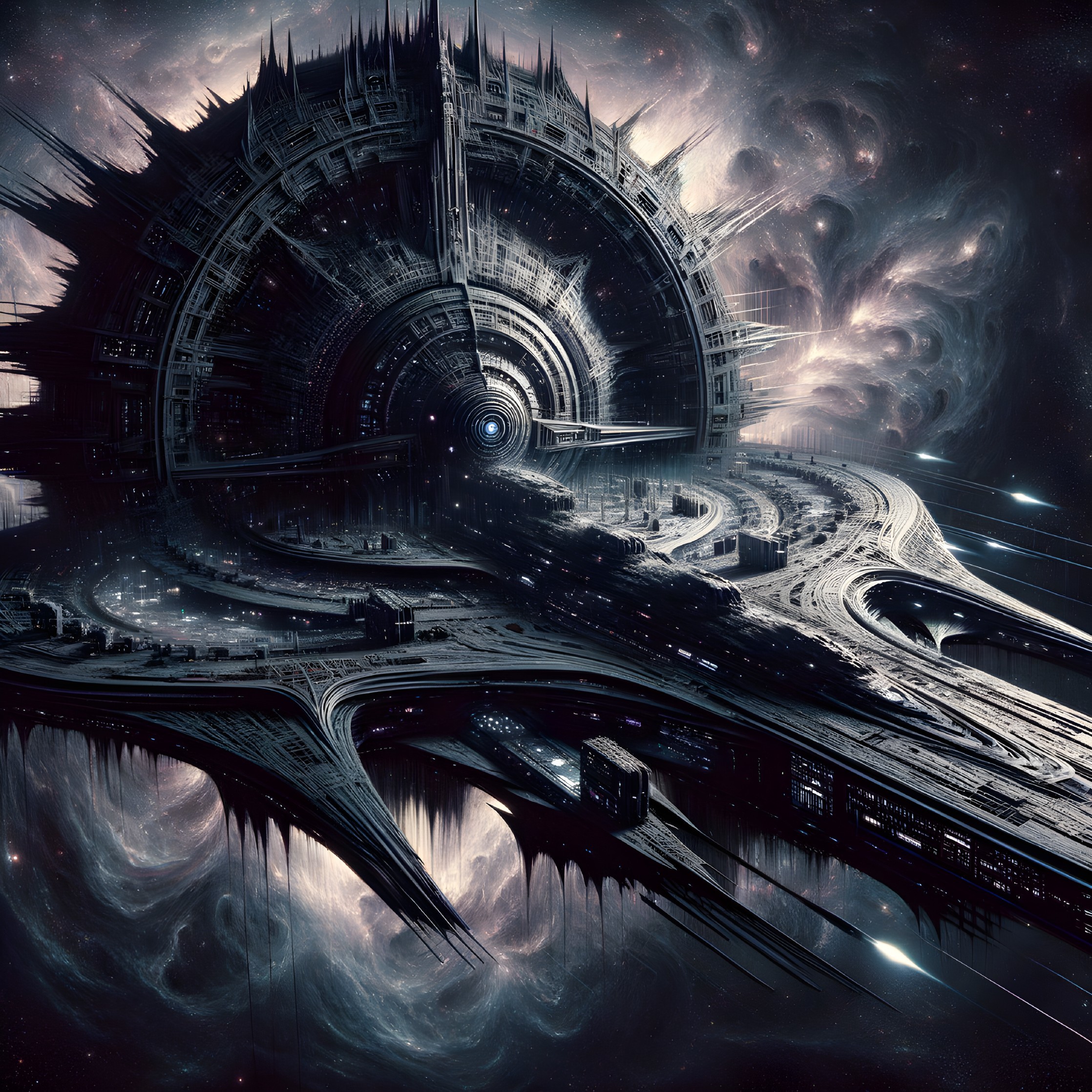 Colossal Space Station in Cosmic Expanse with Nebulae